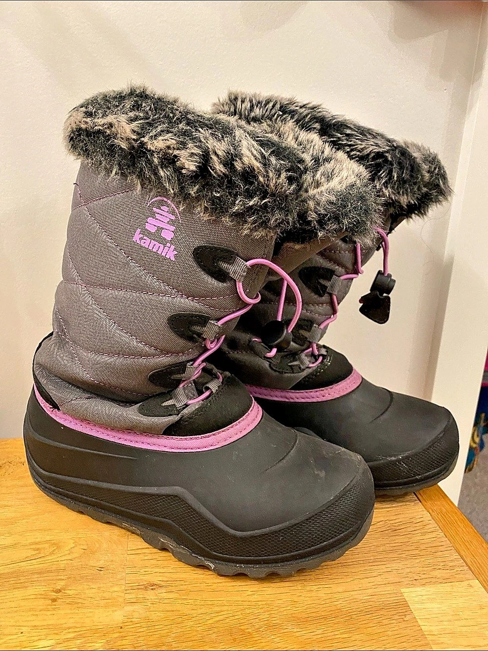Kamik Youth Snowangel Waterproof Winter Boots Charcoal/Purple Size 5